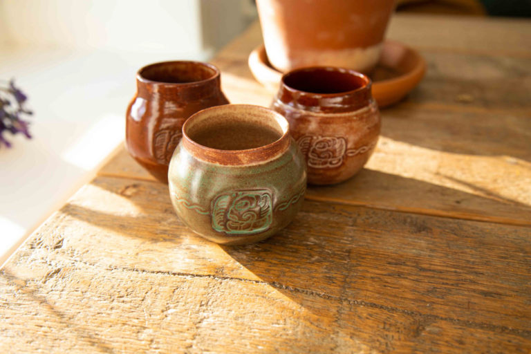 Three handmade cacao cups