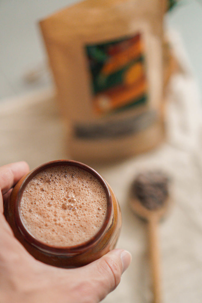 Cusco cacao drink in handmade cup