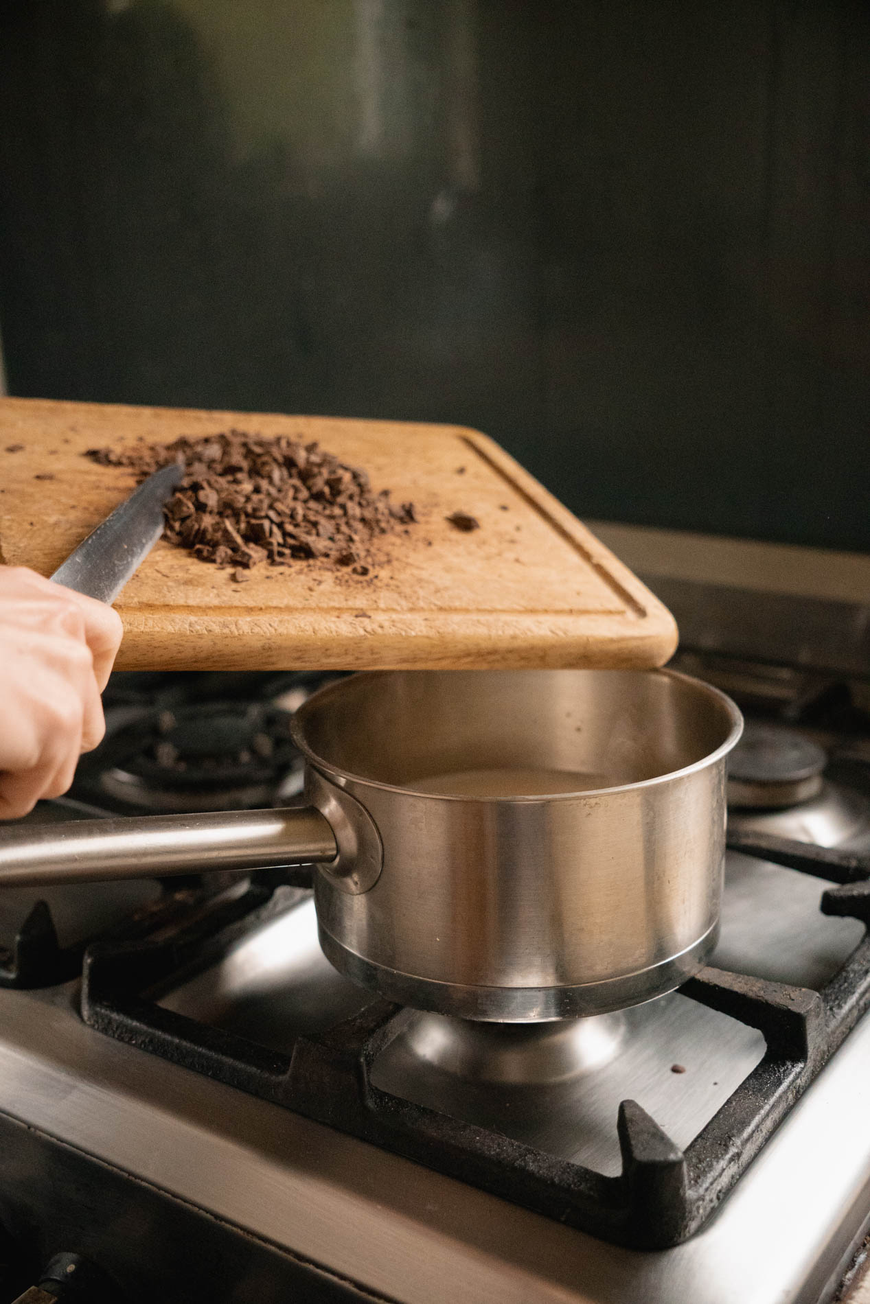 Pourring cacao in a pan